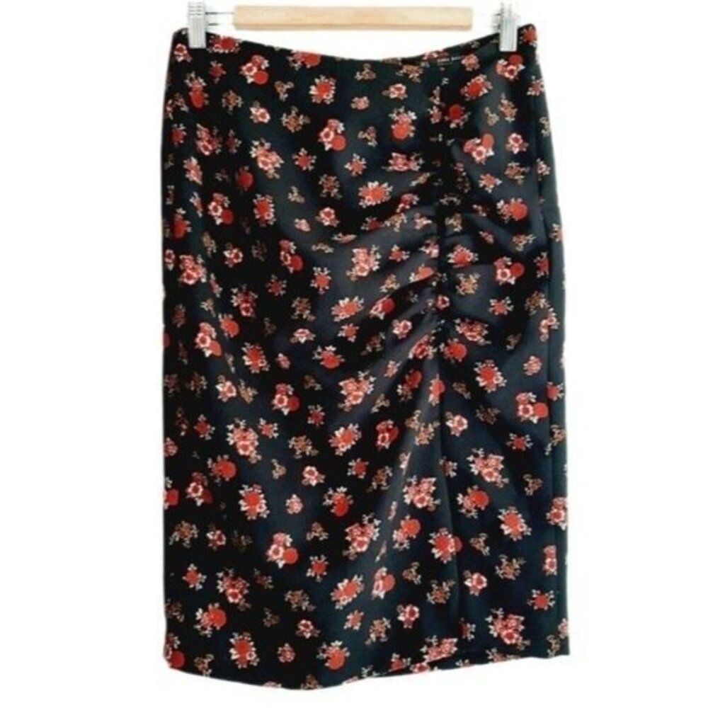 ZARA Side Slit Ruched Mini Skirt Floral Sz S